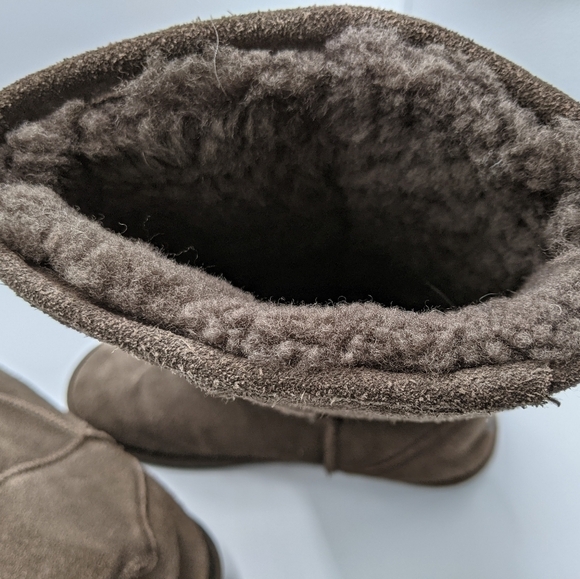 Bearpaw Women's 7 Suede Winter Boots Tall Bootie Sheepskin Lined Chocolate Brown - Picture 5 of 12